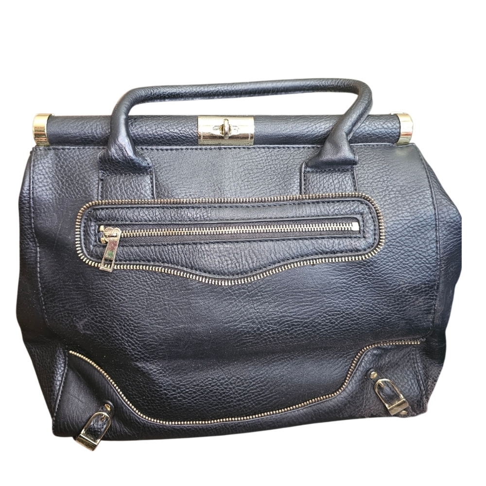 Olivia + Joy Black Top-Handle Satchel Bag with Gold Hardware